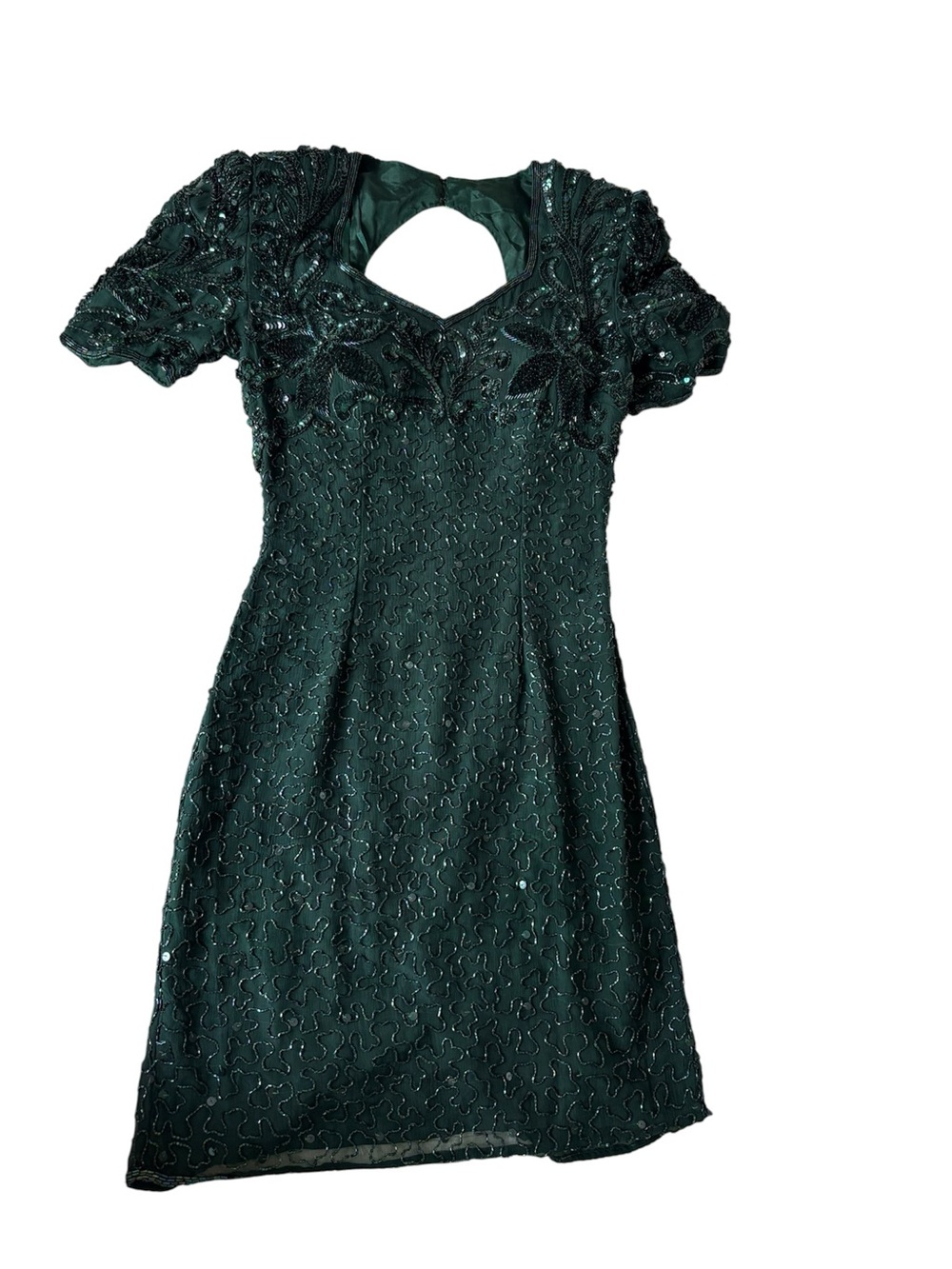 Stunning 100% Silk Sean Collection Elegant Dark Green Beaded Women’s Dress  XS